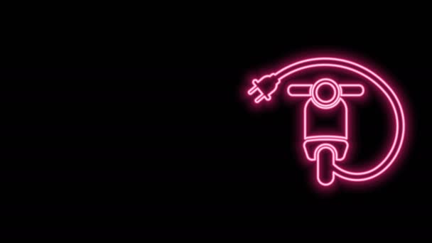 Gloeiende neon lijn Elektrische scooter pictogram geïsoleerd op zwarte achtergrond. 4K Video motion grafische animatie — Stockvideo