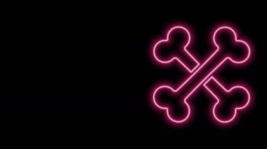 Parlayan neon çizgisi siyah arkaplanda izole edilmiş kemik simgesi. Besin sembolü. 4K Video hareketli grafik canlandırması