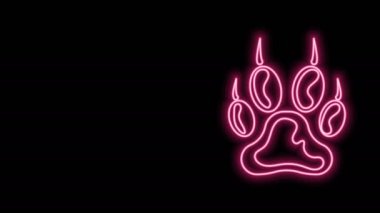 Parlayan neon çizgisi Paw yazdırma simgesi siyah arkaplanda izole edildi. Köpek ya da kedi pençesi izi. Hayvan izleri. 4K Video hareketli grafik canlandırması