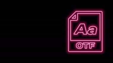Parlayan neon hattı OTF dosya belgesi. Siyah arkaplanda otf düğmesi simgesi indir. OTF dosya sembolü. 4K Video hareketli grafik canlandırması