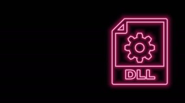Parlayan neon hattı DLL dosya belgesi. Siyah arkaplanda izole edilmiş dll düğmesi simgesi indir. DLL dosya işareti. 4K Video hareketli grafik canlandırması