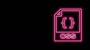 Parlayan neon hattı CSS dosya belgesi. Siyah arkaplanda css simgesi indir. CSS dosya sembolü. 4K Video hareketli grafik canlandırması
