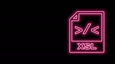 Parlayan neon hattı XSL dosya belgesi. Siyah arkaplanda xsl düğmesi simgesi indir. Dosya simgesini çıkart. 4K Video hareketli grafik canlandırması