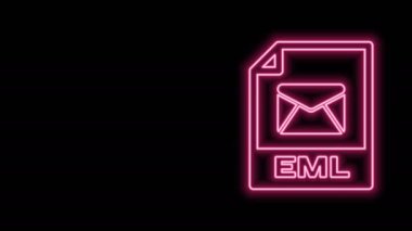 Parlayan neon hattı EML dosya belgesi. Eml düğmesi simgesi siyah arkaplanda izole edildi. EML dosya sembolü. 4K Video hareketli grafik canlandırması