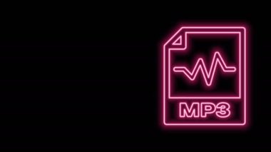 Parlayan neon hattı MP3 dosya belgesi. Siyah arkaplanda izole edilmiş mp3 düğmesi simgesi indir. Mp3 müzik format işareti. MP3 dosya sembolü. 4K Video hareketli grafik canlandırması
