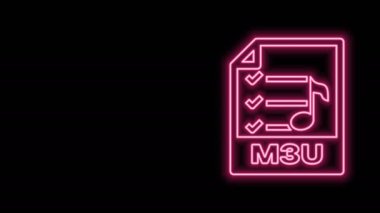 Parlayan neon hattı M3U dosya belgesi. Siyah arkaplanda m3u düğmesi simgesi indir. M3U dosya sembolü. 4K Video hareketli grafik canlandırması