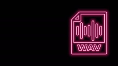 Parlayan neon hattı WAV dosya belgesi. Siyah arkaplanda dalga simgesi indir. Dijital ses riff dosyaları için WAV dalga boyu ses dosyası biçimi. 4K Video hareketli grafik canlandırması
