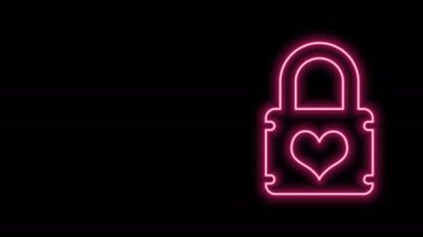 Parlak neon hattı, siyah arka planda kalp ikonu olan Padlock. Kilitli Kalp. Aşk sembolü ve anahtar deliği işareti. 4K Video hareketli grafik canlandırması