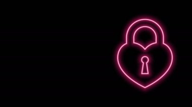 Siyah arkaplanda izole edilmiş kalp simgesi şeklinde parlayan neon hattı Castle. Kilitli Kalp. Aşk sembolü ve anahtar deliği işareti. 4K Video hareketli grafik canlandırması