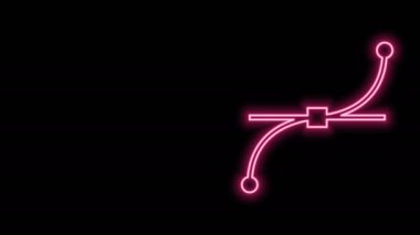 Parlayan neon çizgisi Bezier eğrisi simgesi siyah arkaplanda izole edildi. Kalem aracı simgesi. 4K Video hareketli grafik canlandırması
