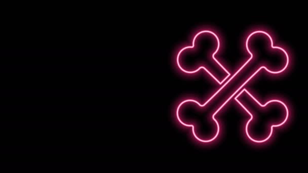 Gloeiende neon lijn Gekruiste botten pictogram geïsoleerd op zwarte achtergrond. Huisdieren voedsel symbool. 4K Video motion grafische animatie — Stockvideo