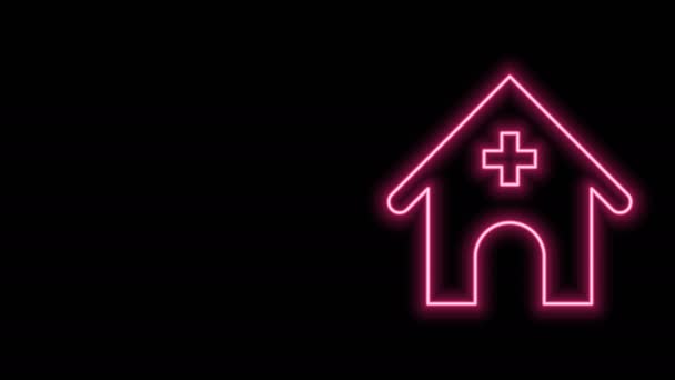 Glowing neon line Veterinary medicine hospital, clinic or pet shop for animals icon isolated on black background. Vet or veterinarian clinic. 4K Video motion graphic animation — Stock Video