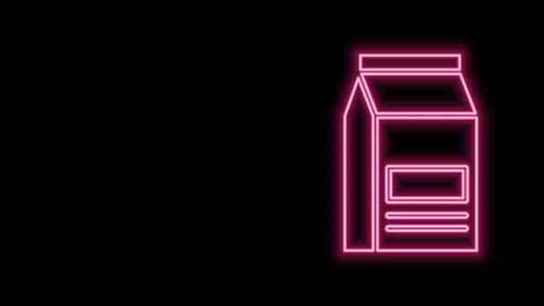 Žhnoucí neonová čára Taška s ikonou potravin izolované na černém pozadí. Jídlo pro zvířata. Balíček se zvířecím jídlem. Grafická animace pohybu videa 4K — Stock video