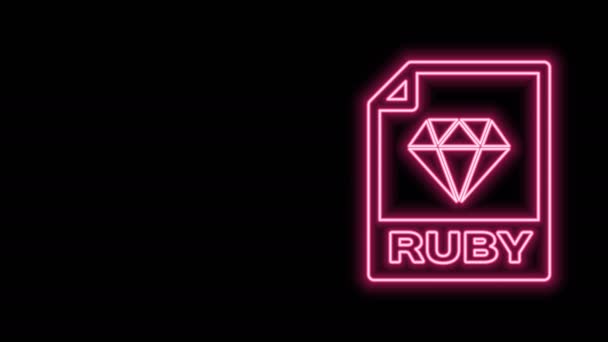 Leuchtende Leuchtschrift RUBY Akte Dokument. Ruby Taste Symbol auf schwarzem Hintergrund isoliert herunterladen. RUBY-Dateisymbol. 4K Video Motion Grafik Animation — Stockvideo