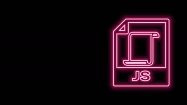 Gloeiende neon lijn JS bestand document. Download js knop pictogram geïsoleerd op zwarte achtergrond. JS bestand symbool. 4K Video motion grafische animatie — Stockvideo