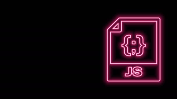 Parlayan neon hattı JS dosya belgesi. J düğmesi simgesi siyah arkaplanda izole edildi. JS dosya sembolü. 4K Video hareketli grafik canlandırması — Stok video