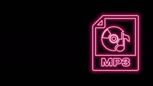 Перелистывание MP3-документа неоновой линии. Иконка кнопки mp3 выделена на черном фоне. Знак музыкального формата Mp3. Символ MP3 файла. Видеографическая анимация 4K — стоковое видео