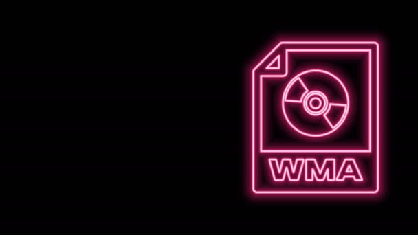 Parlayan neon hattı WMA dosya belgesi. Siyah arkaplanda wma düğmesi simgesi indir. WMA dosya sembolü. Wma müzik format işareti. 4K Video hareketli grafik canlandırması — Stok video