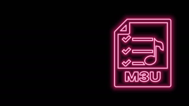 Glowing neon line M3U file document. Download m3u button icon isolated on black background. M3U file symbol. 4K Video motion graphic animation — Stock Video