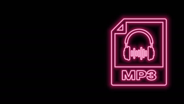 Glowing neon line MP3 file document. Download mp3 button icon isolated on black background. Mp3 music format sign. MP3 file symbol. 4K Video motion graphic animation — Stock Video