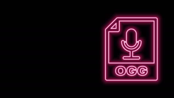 Glowing neon line OGG file document. Иконка кнопки выделена на черном фоне. Символ файла OGG. Видеографическая анимация 4K — стоковое видео