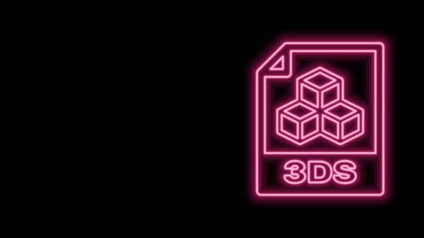 Zářivý neonový dokument souboru 3DS. Stáhnout 3ds tlačítko ikonu izolované na černém pozadí. Symbol souboru 3DS. Grafická animace pohybu videa 4K — Stock video