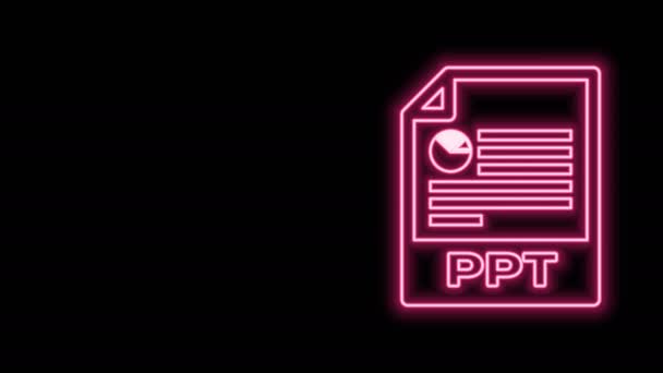 Glowing neon line PPT file document. Download ppt button icon isolated on black background. PPT file presentation. 4K Video motion graphic animation — Stock Video