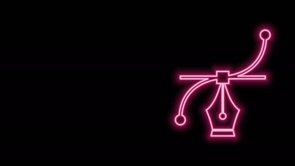 Glowing neon line Bezier curve icon isolated on black background. Pen tool icon. 4K Video motion graphic animation — Stock Video