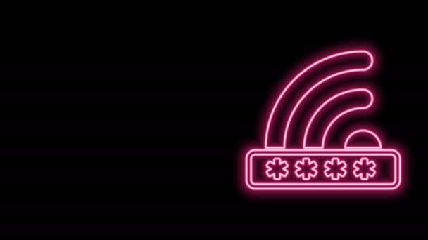 Glödande neon line Wifi låst skylt ikon isolerad på svart bakgrund. Lösenord wi-fi symbol. Ikonen för trådlöst nätverk. Wifi-område. Begränsad tillgång. 4K Video motion grafisk animation — Stockvideo