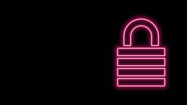 ネオンラインのロックアイコンを黒の背景に隔離します。南京錠のサイン。セキュリティ、安全性、保護、プライバシーの概念。4Kビデオモーショングラフィックアニメーション — ストック動画