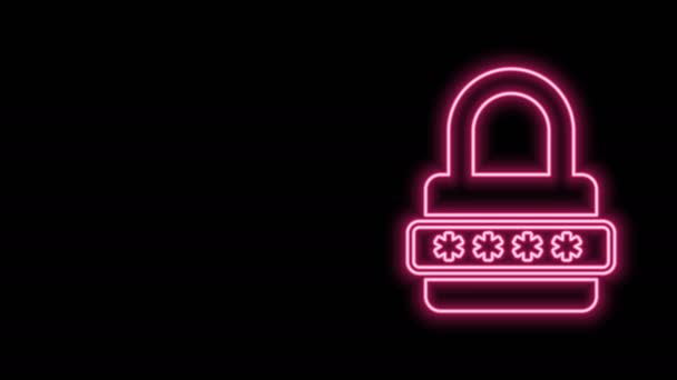 Светящаяся неоновая линия Защита паролем и значок безопасности доступа изолированы на черном фоне. Rek icon. Безопасность, безопасность, защита, концепция конфиденциальности. Видеографическая анимация 4K — стоковое видео