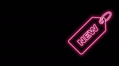 Siyah arkaplanda izole edilmiş yeni bir simgeyle parlayan neon çizgisi Price etiketi. Rozet fiyatına. Reklam etiketi indirimi. 4K Video hareketli grafik canlandırması