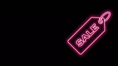 Siyah arkaplanda izole edilmiş satılık bir simgeyle parlayan neon çizgisi Price etiketi. Rozet fiyatına. Reklam etiketi indirimi. 4K Video hareketli grafik canlandırması