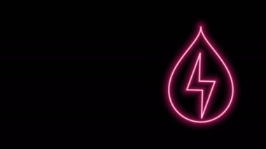 Parlayan neon hattı kara zemin üzerinde izole edilmiş su enerjisi ikonu. Su damlacıklarıyla ekoloji kavramı. Alternatif enerji kavramı. 4K Video hareketli grafik canlandırması