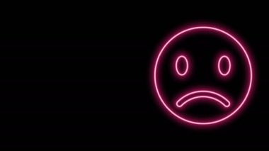 Siyah arka planda parlayan neon çizgisi hüzünlü gülümseme simgesi. Duygusal yüz ifadesi. 4K Video hareketli grafik canlandırması