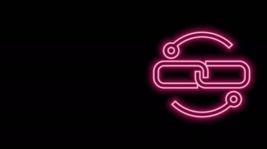 Parlayan neon hattı zincir hat simgesi siyah arkaplanda izole edildi. Bağlantı bekar. 4K Video hareketli grafik canlandırması