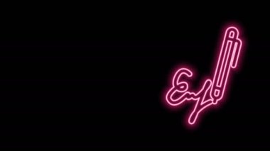 Parlayan neon çizgisi imza çizgisi simgesi siyah arkaplanda izole edildi. Kalem ve altyazılar, imzalar, imzalar, onaylar. 4K Video hareketli grafik canlandırması