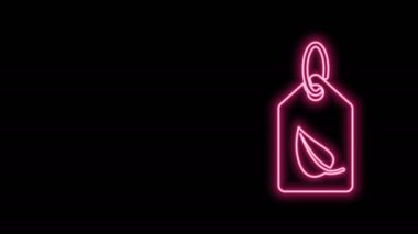 Siyah arkaplanda yaprak sembolü simgesi olan parlak neon çizgi etiketi. Pankart, etiket, etiket, logo, çevre yeşili etiketi. 4K Video hareketli grafik canlandırması