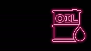 Parlayan neon hattı yağ varili simgesi siyah arkaplanda izole edildi. Yağ bidonu. Bilgi grafikleri, yakıt, endüstri, güç, ekoloji için. 4K Video hareketli grafik canlandırması