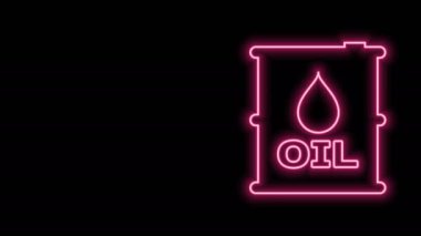 Parlayan neon hattı yağ varili simgesi siyah arkaplanda izole edildi. Yağ bidonu. Bilgi grafikleri, yakıt, endüstri, güç, ekoloji için. 4K Video hareketli grafik canlandırması