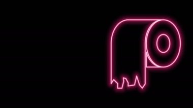 Parlayan neon hattı tuvalet kağıdı rulosu simgesi siyah arkaplanda izole edildi. 4K Video hareketli grafik canlandırması