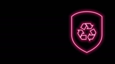 Parlayan neon hattı geri dönüşüm sembolü siyah arkaplanda izole edilmiş. Çevre koruma işareti. 4K Video hareketli grafik canlandırması