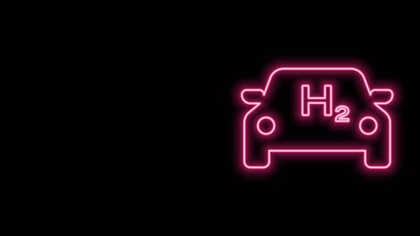 Linia strălucitoare de neon Hidrogen pictograma auto izolat pe fundal negru. Semnul staţiei H2. Hidrogen combustibil celula auto eco mediu prietenos zero emisii. 4K Animație grafică în mișcare video — Videoclip de stoc