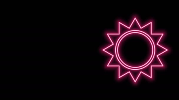 Icono de sol de línea de neón brillante aislado sobre fondo negro. Animación gráfica de vídeo 4K — Vídeo de stock