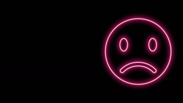 Сяюча неонова лінія Сумна піктограма посмішки ізольована на чорному тлі. Емоційне обличчя. 4K Відео рух графічна анімація — стокове відео