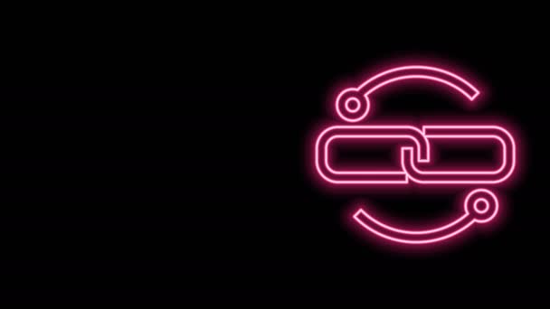 Leuchtende Neon-Linie Kettengliederlinie Symbol isoliert auf schwarzem Hintergrund. Link einzeln. 4K Video Motion Grafik Animation — Stockvideo