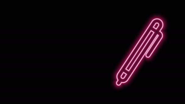 Linha de néon brilhante Ícone da linha da caneta isolado no fundo preto. Animação gráfica em movimento de vídeo 4K — Vídeo de Stock