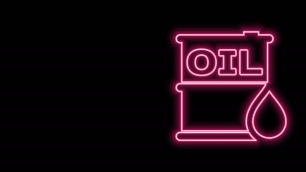 Glowing neon line Oil barrel icon isolated on black background. Oil drum container. For infographics, fuel, industry, power, ecology. 4K Video motion graphic animation — Stock Video