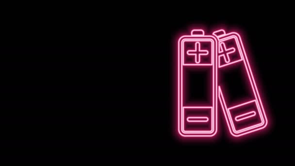 Gloeiende neon lijn Batterij pictogram geïsoleerd op zwarte achtergrond. Bliksemschicht symbool. 4K Video motion grafische animatie — Stockvideo