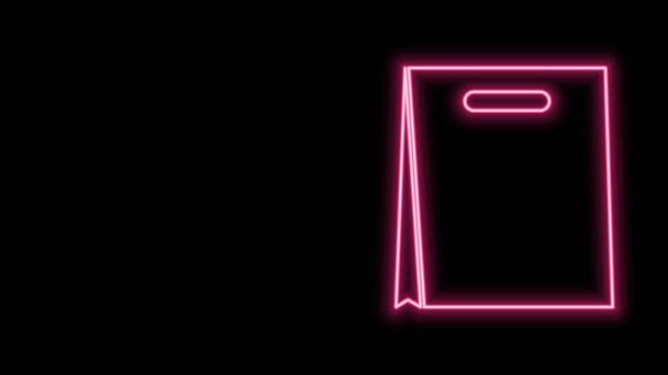 Leuchtende Neon-Linie Paper Einkaufstasche Symbol isoliert auf schwarzem Hintergrund. Paketschild. 4K Video Motion Grafik Animation — Stockvideo